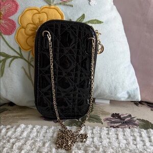 Dior Black Patent Mini Crossbody Bag with Gold Chain